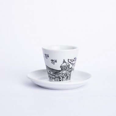 Porcelain Coffee Cup with Saucer Palermo de simone pottery Porcelain Coffee Cup with Saucer Palermo de simone pottery